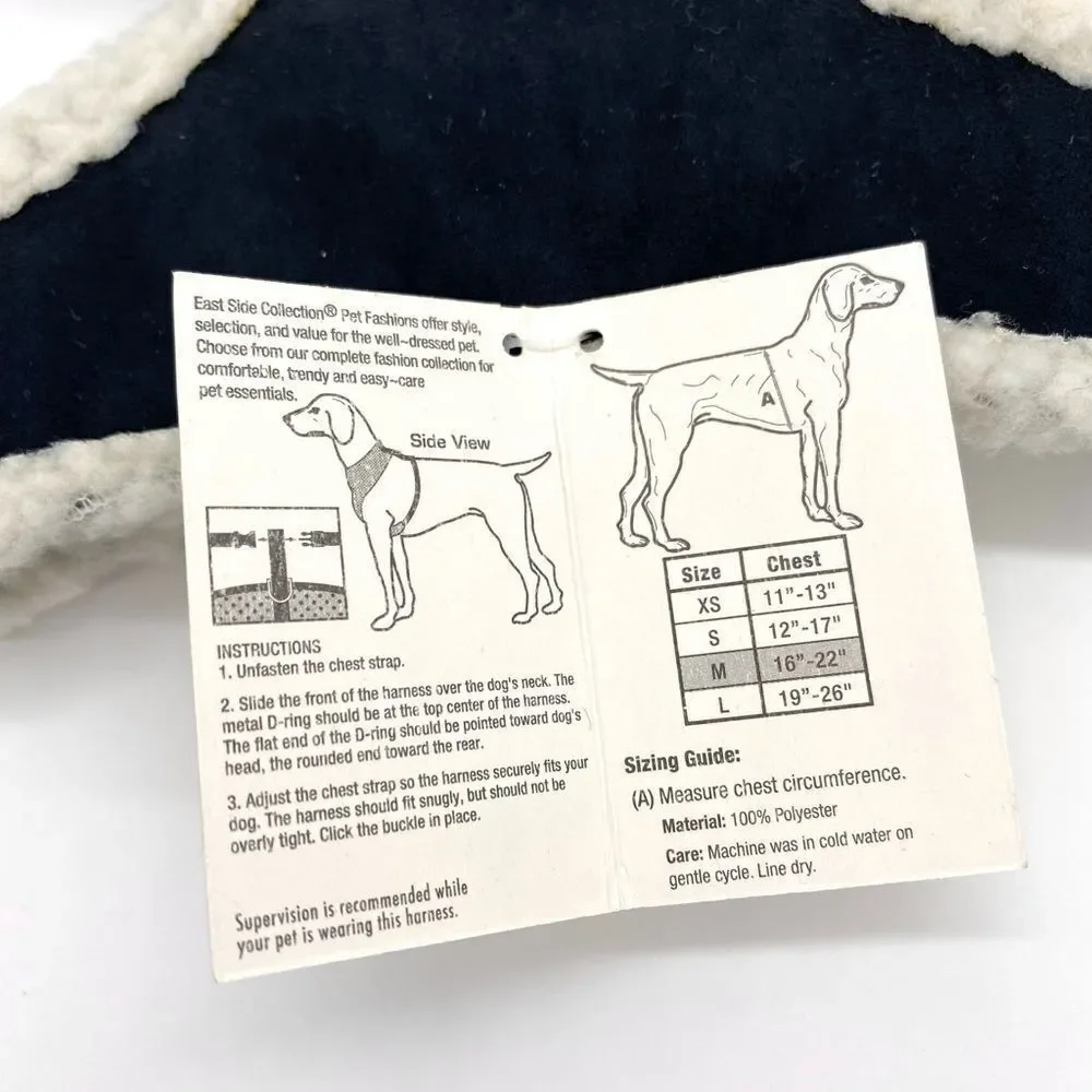 East Side Collection Cozy Sherpa Dog Pet Harness Faux Suede Size Medium Black